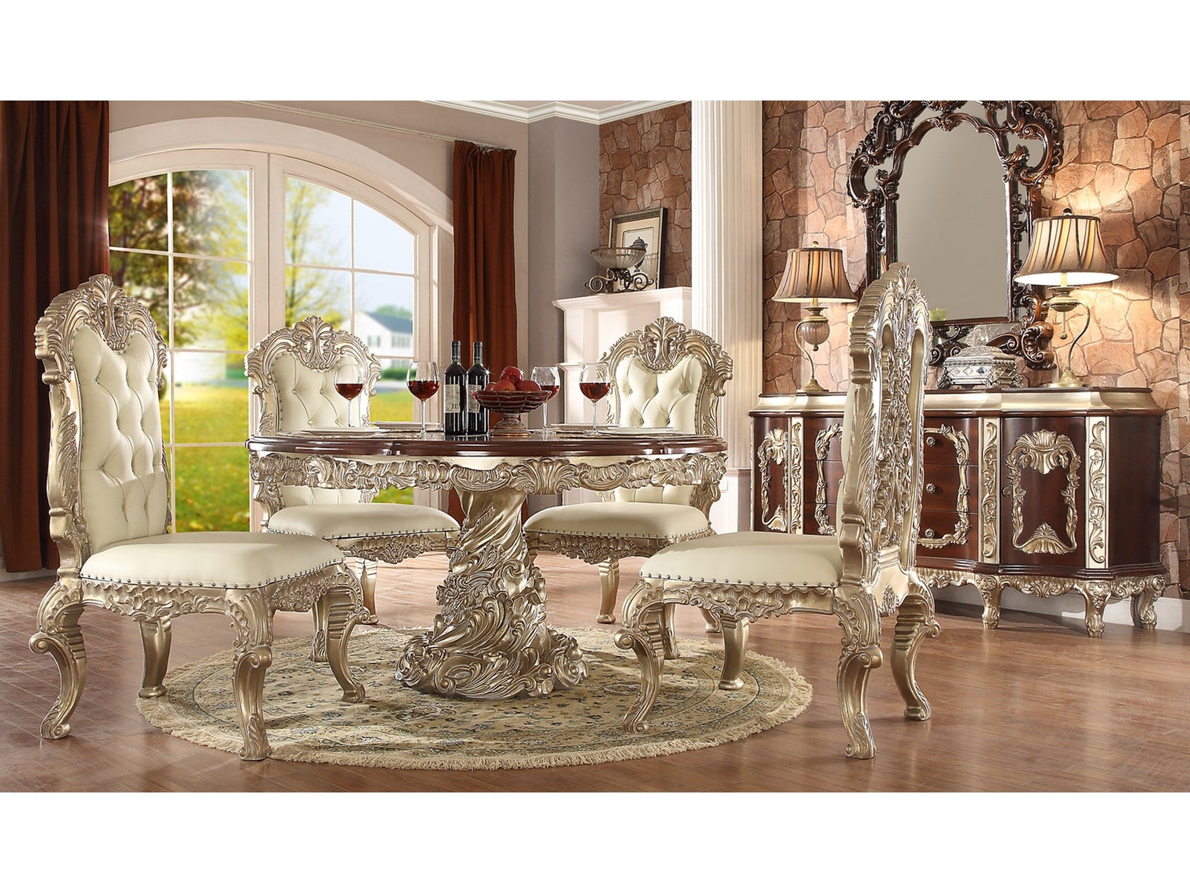 Lysandra Silver Accent Pieces 5pc Round Dining Set  / HD-8017 - Ornate Home
