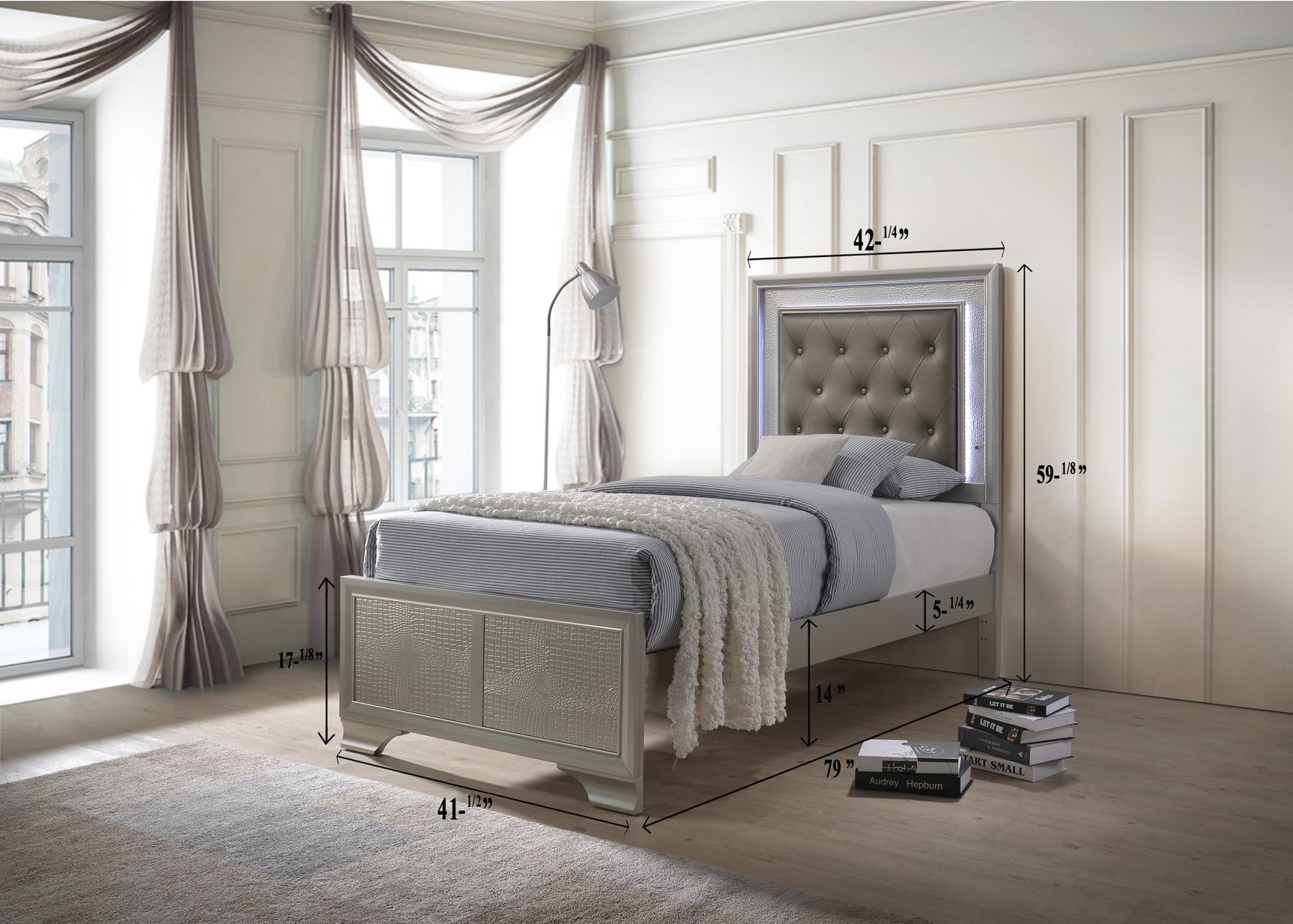 Lyssa Champagne LED Panel Youth Bedroom Set - Ornate Home