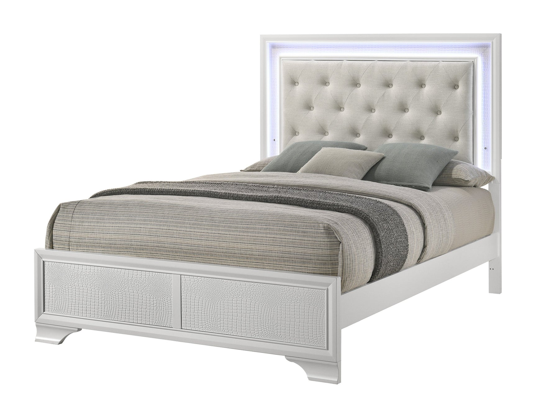 Lyssa Frost/Oat Queen LED Panel Bed - Ornate Home