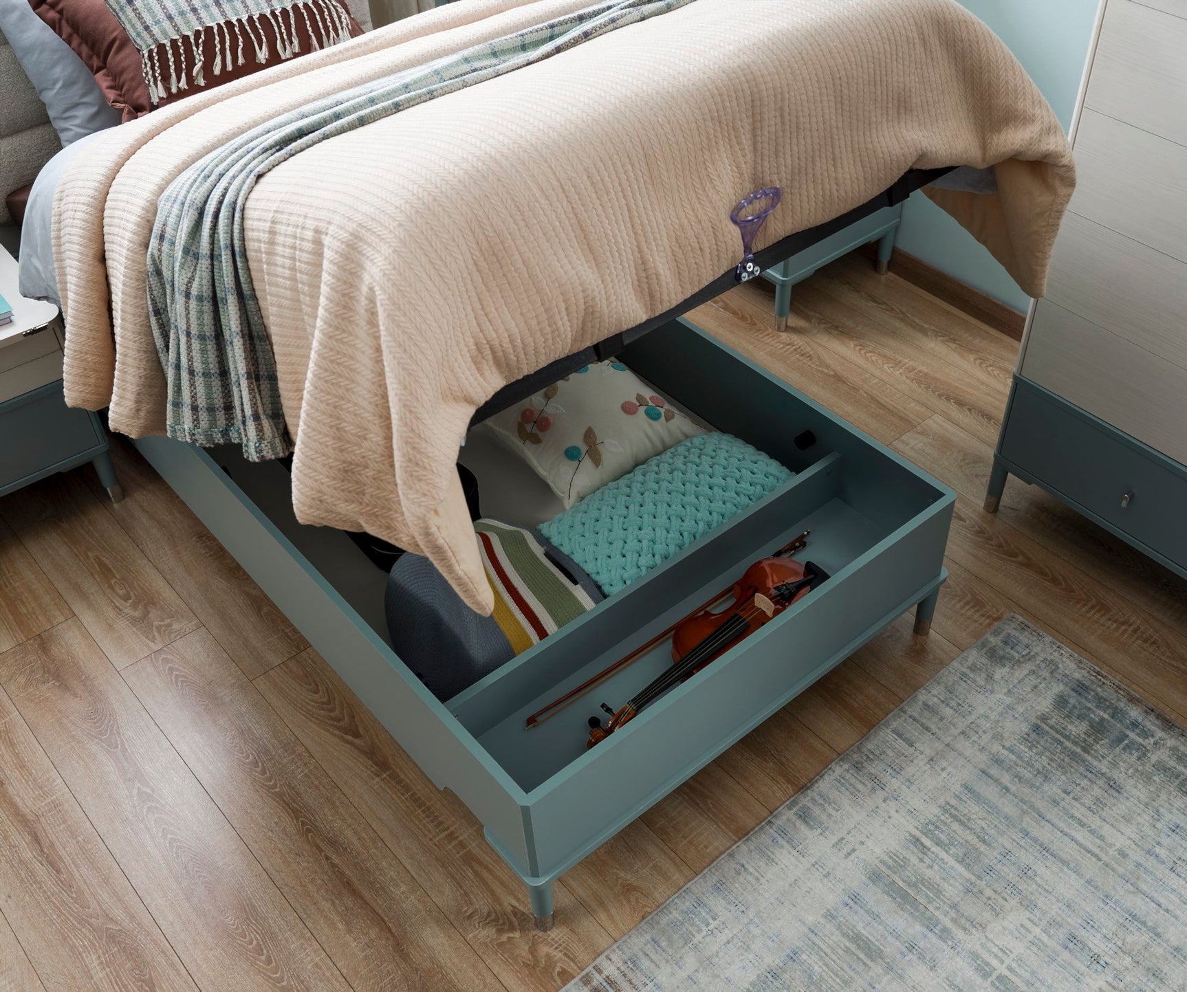 Marin Light Blue Twin Bed With Headboard