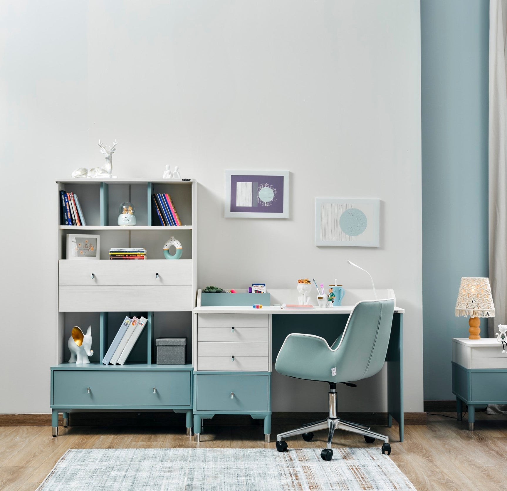 Marin Light Blue/White Study Desk With Top Module