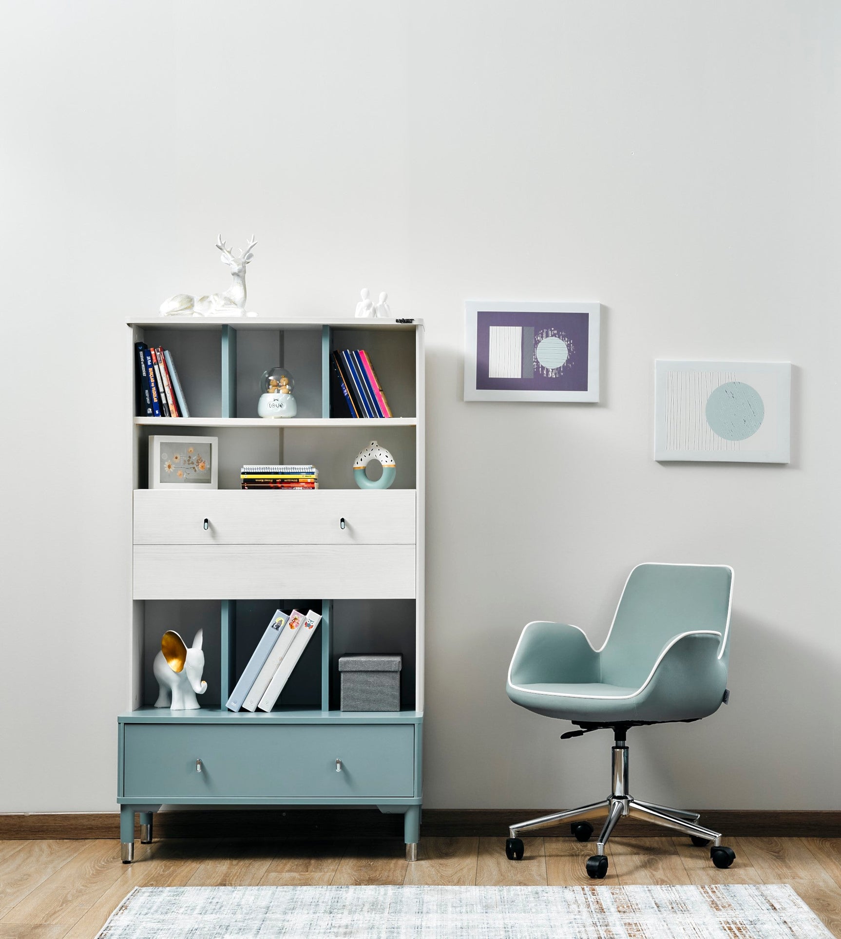 Marin Light Blue/White Bookcase