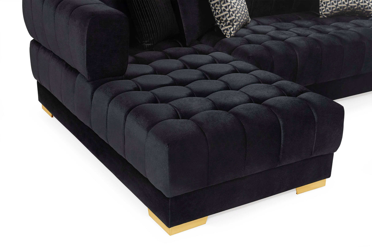 Ariana Black Velvet Double Chaise "U" Shape Sectional Sofa - Ornate Home