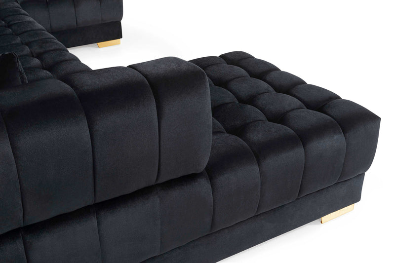 Ariana Black Velvet Double Chaise "U" Shape Sectional Sofa