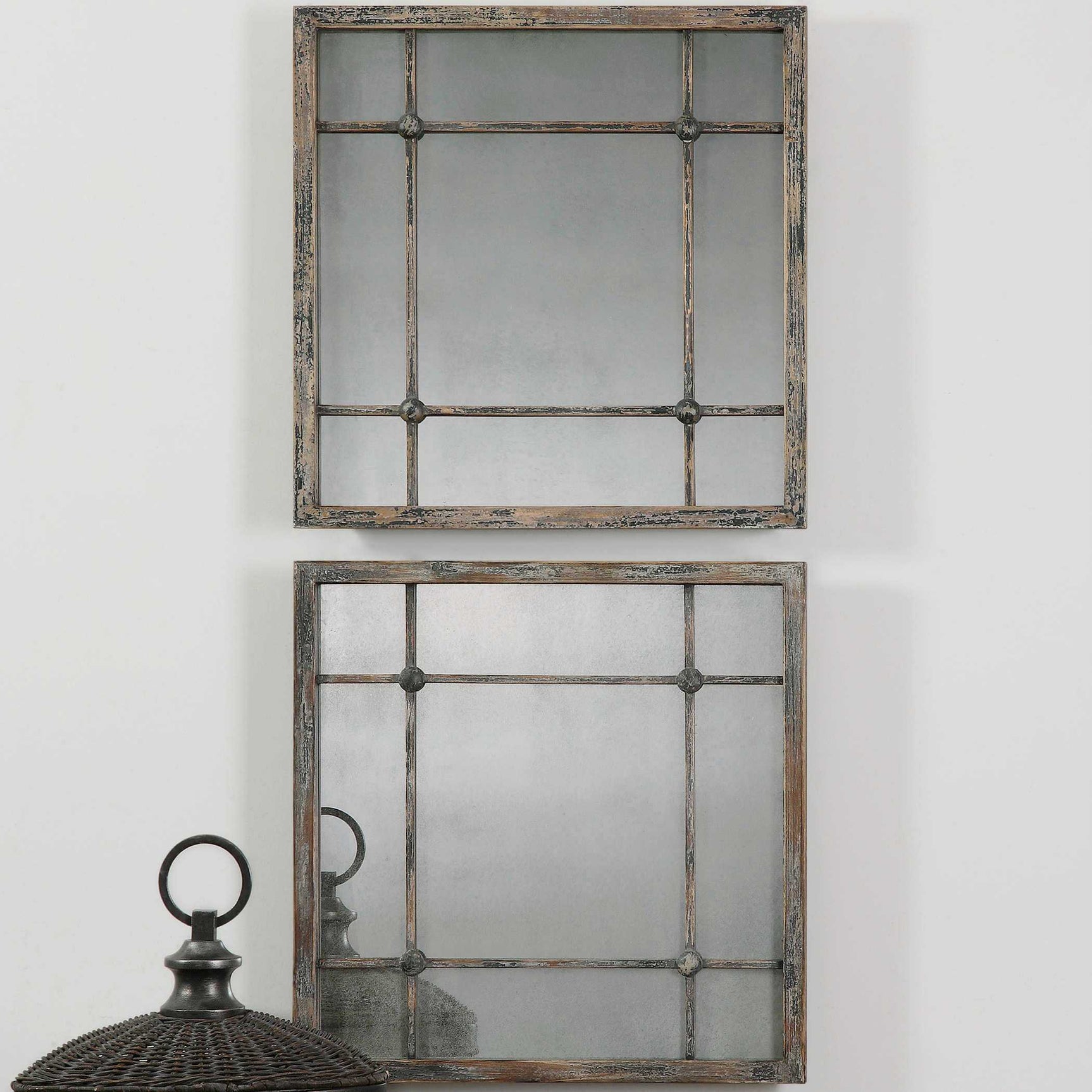 Saragano Brown/Gray/Woodtone Square Mirrors (Set of 2)