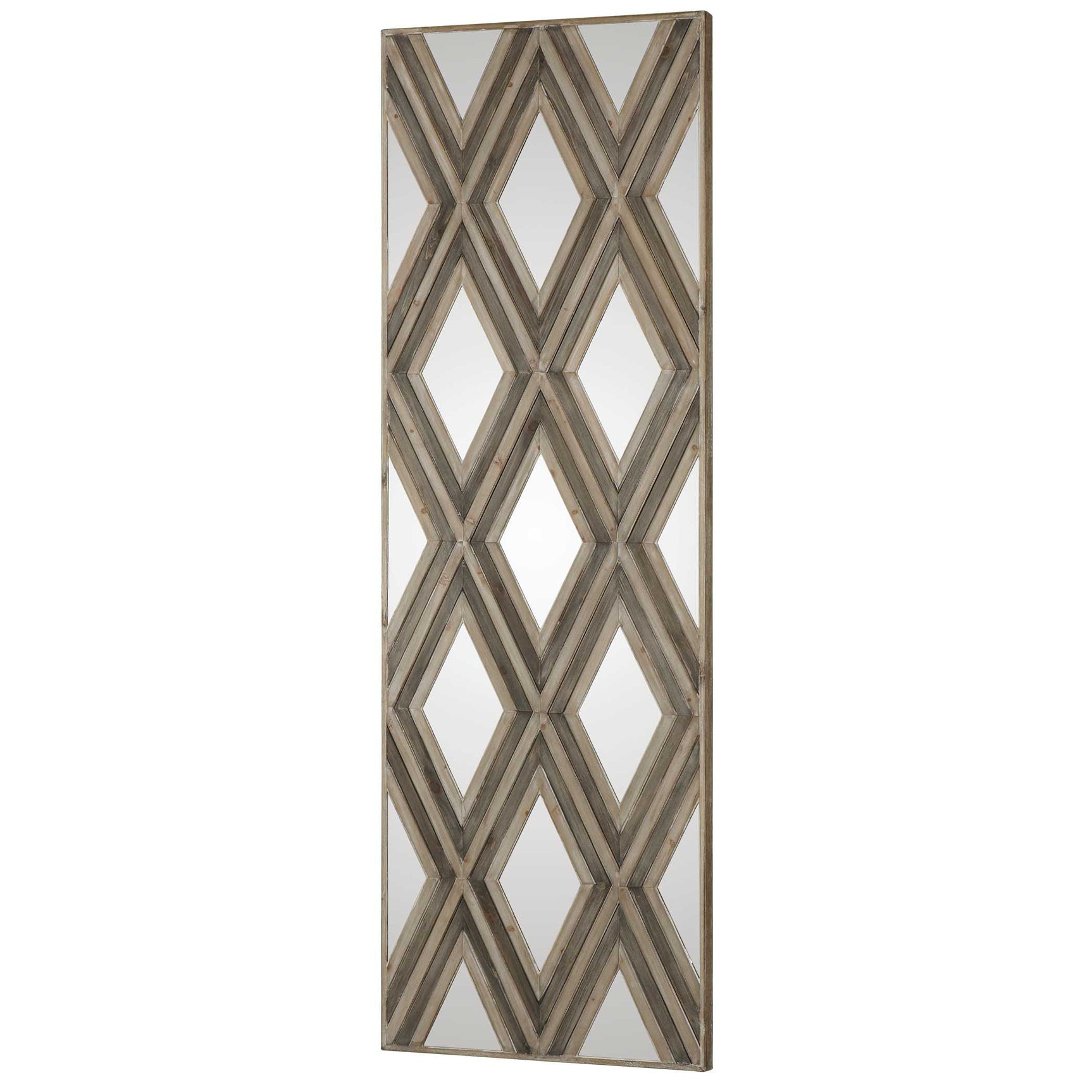 Tahira Woodtone Geometric Argyle Pattern Wall Mirror