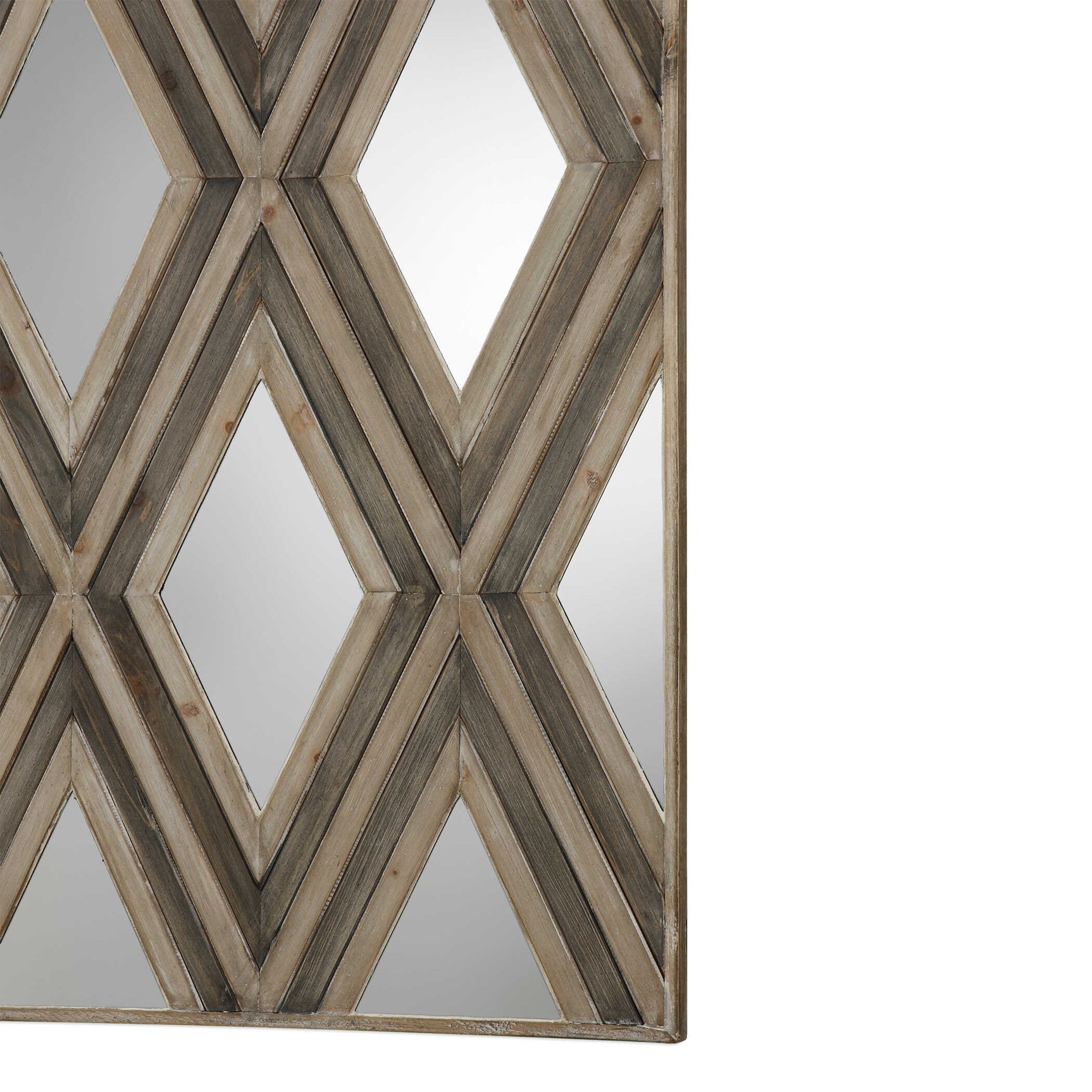 Tahira Woodtone Geometric Argyle Pattern Wall Mirror