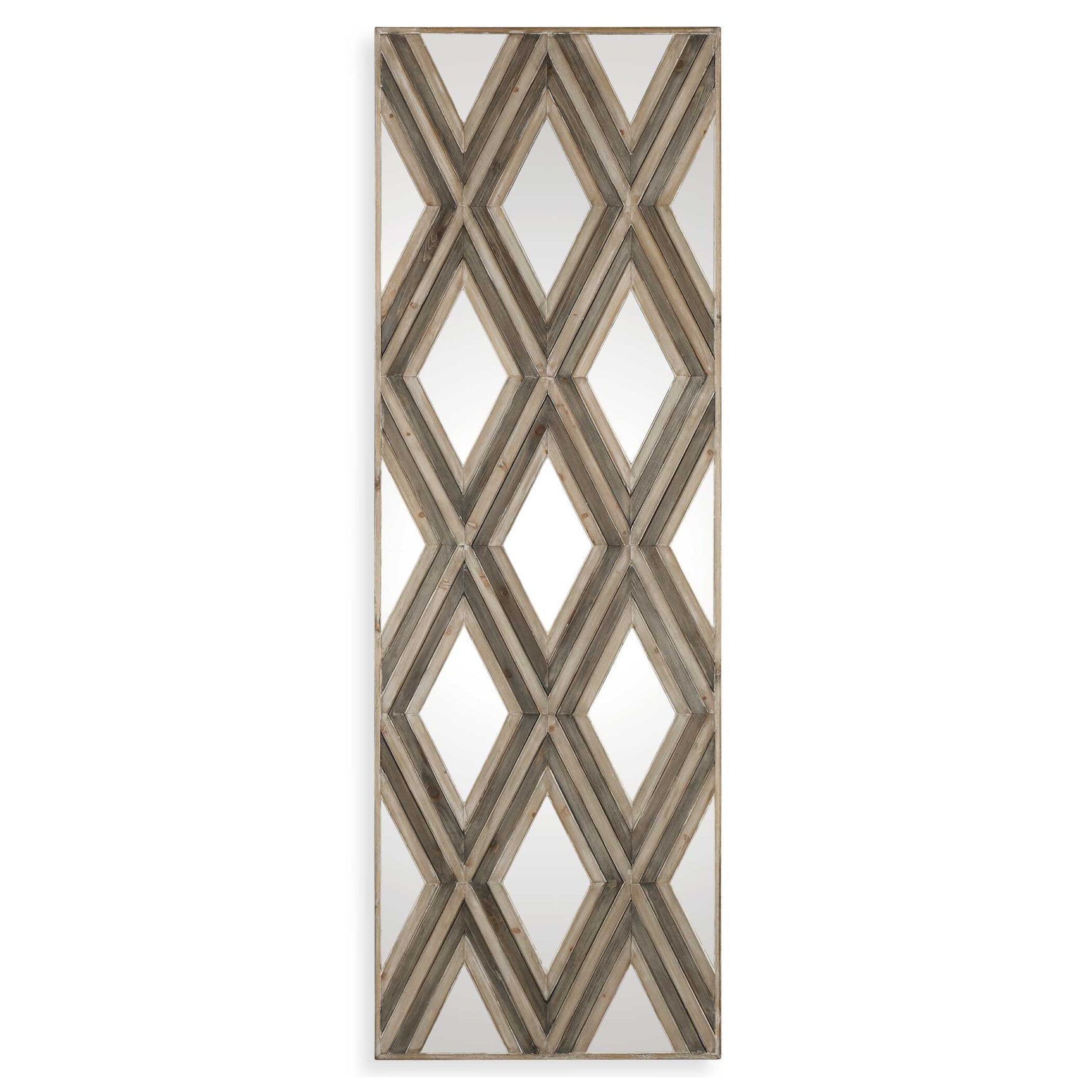 Tahira Woodtone Geometric Argyle Pattern Wall Mirror