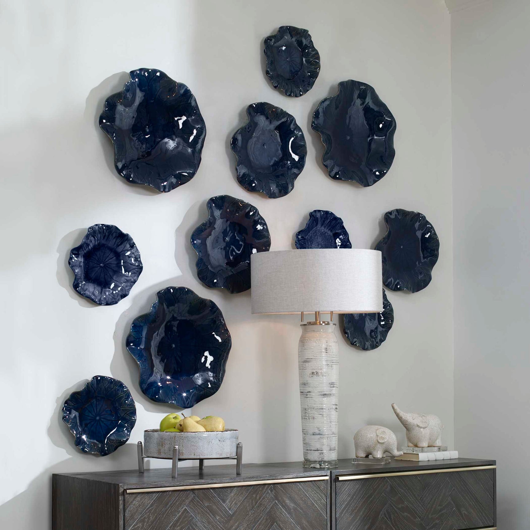 Abella Blue Ceramic Wall Decor (Set of 3)