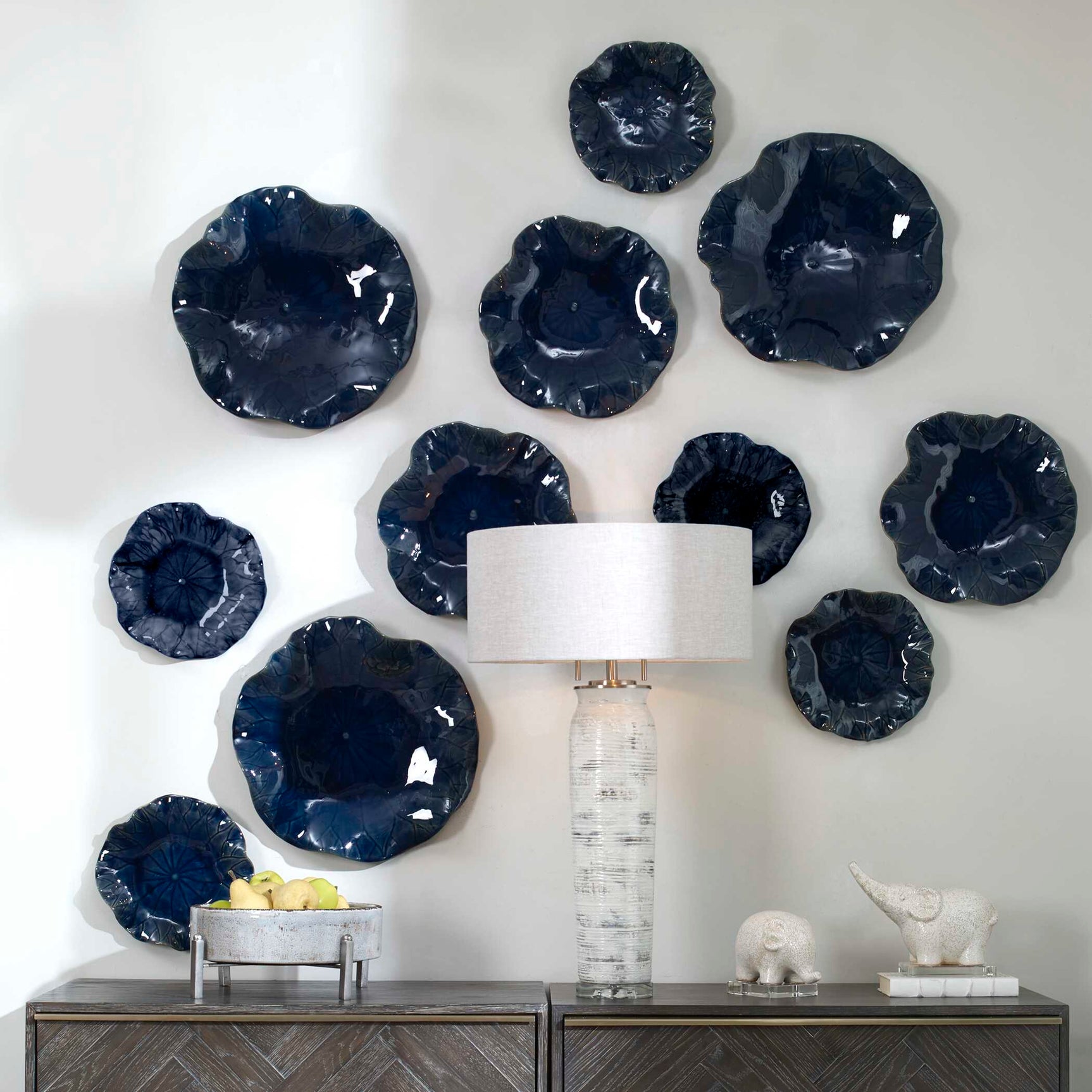 Abella Blue Ceramic Wall Decor (Set of 3)