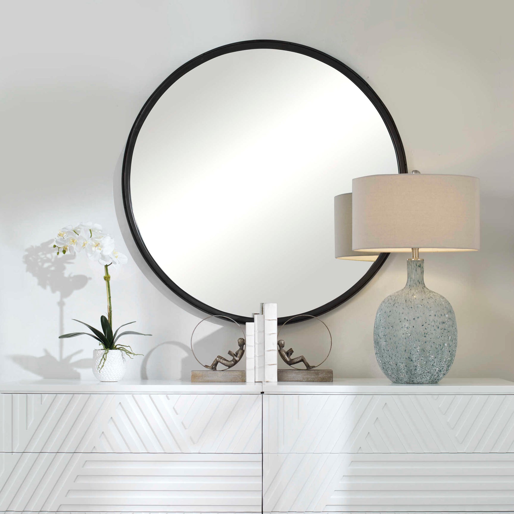 Dawsyn Black Round Mirror