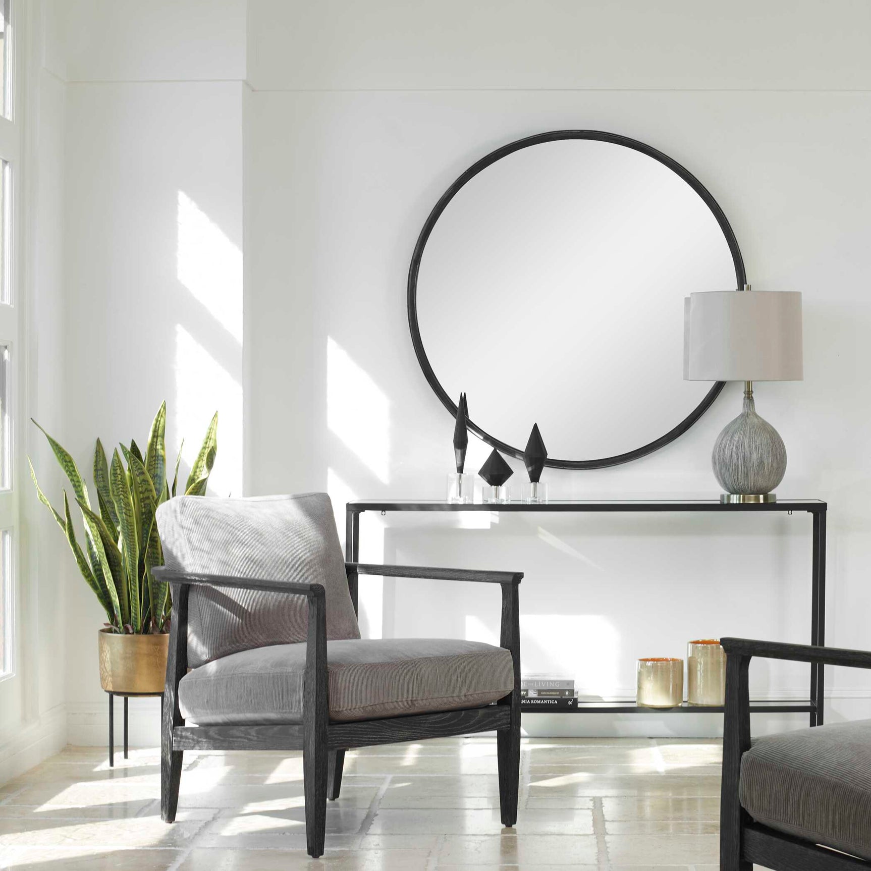 Dawsyn Black Round Mirror