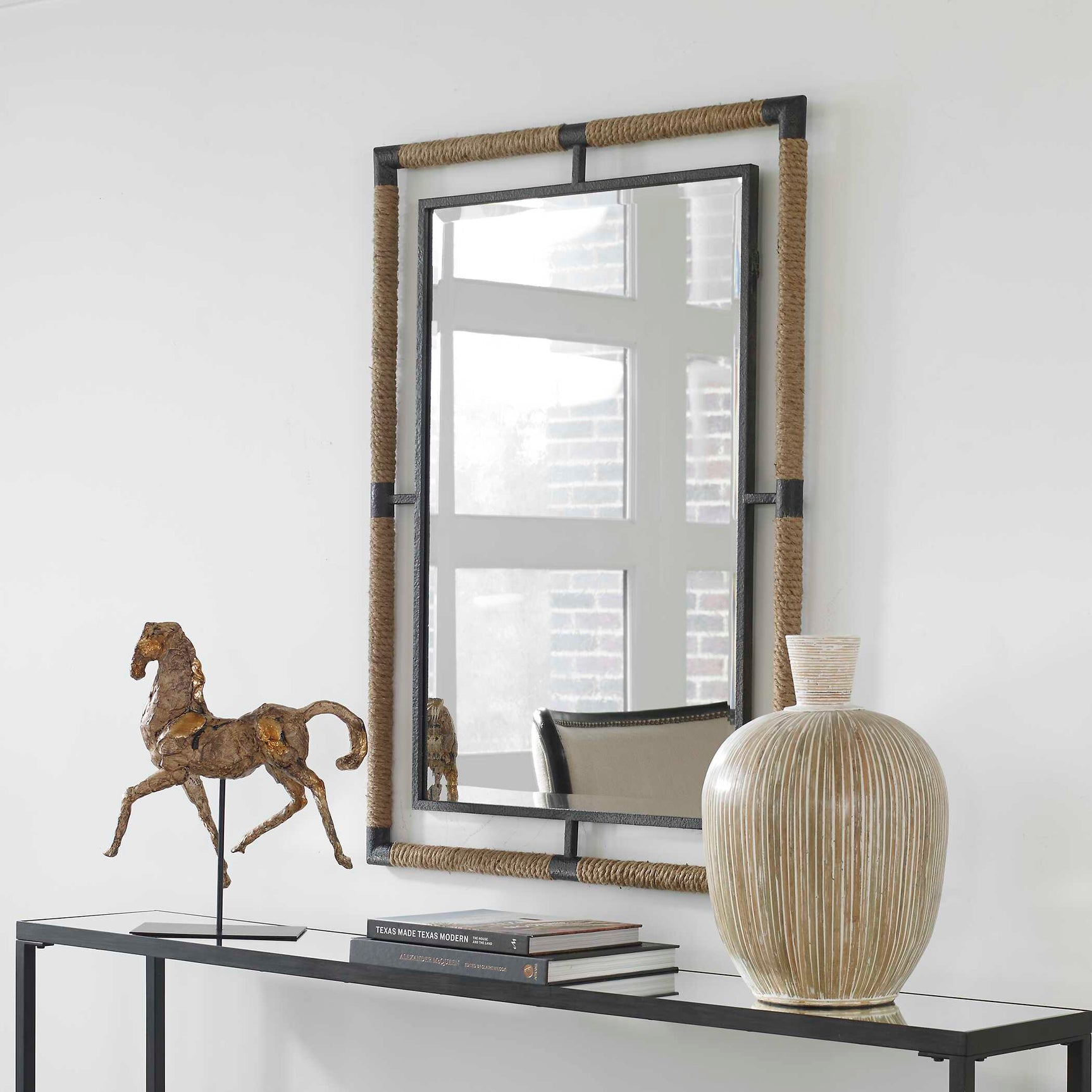 Melville Black/Brown Iron & Rope Mirror