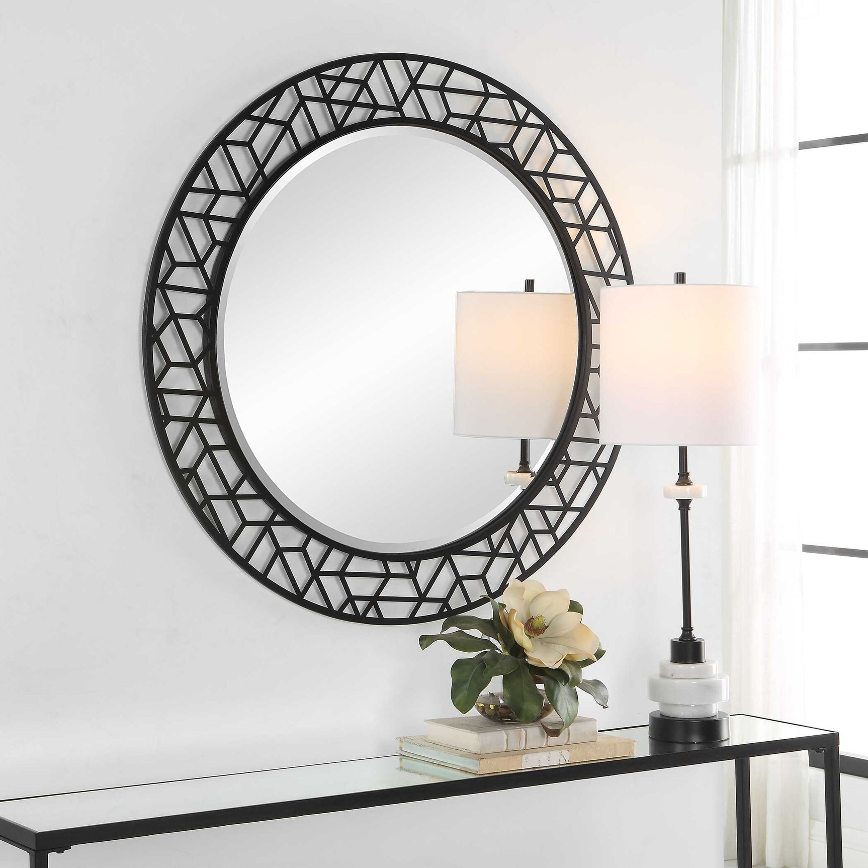Mosaic Black Metal Round Mirror