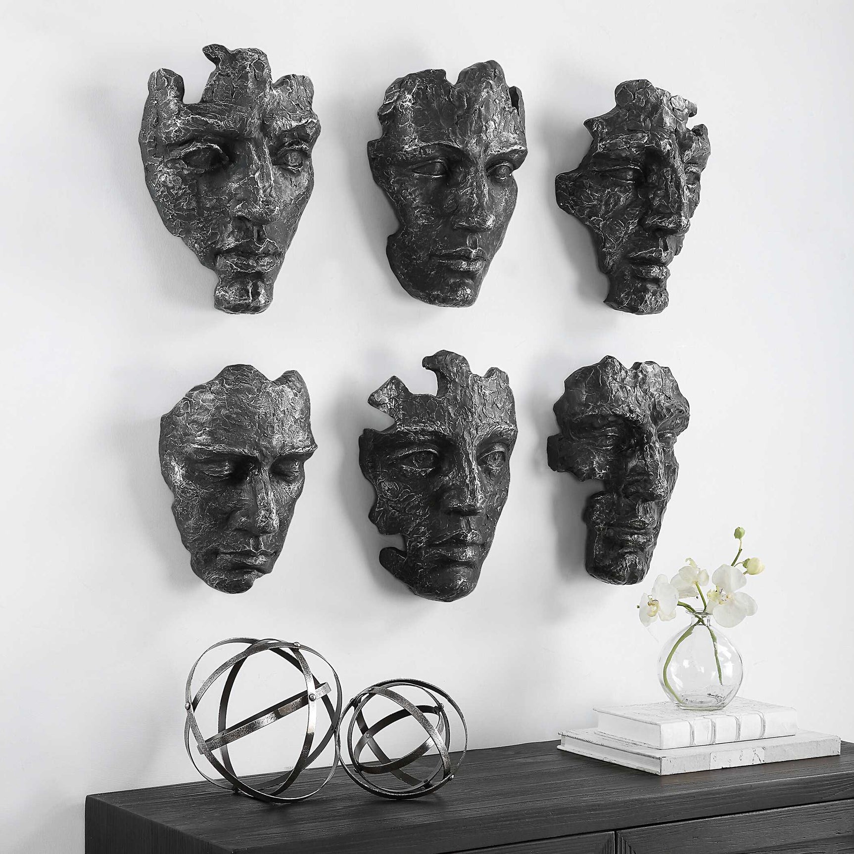 Self-Portrait Black/Gray Metallic Wall Decor (Set of 6)