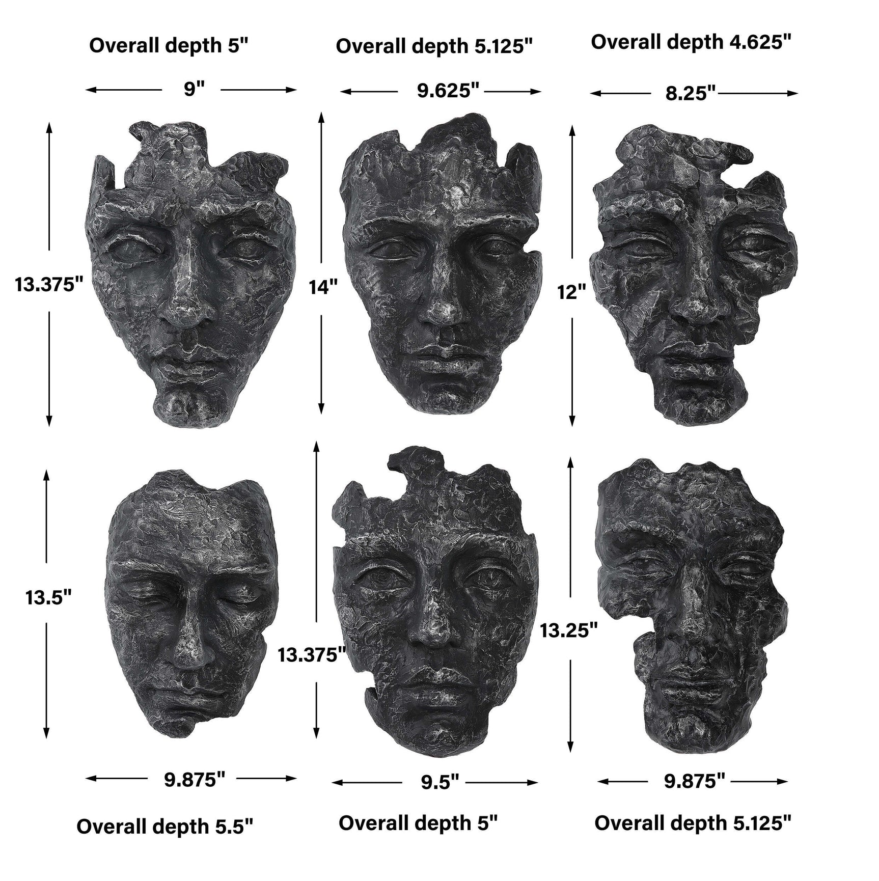 Self-Portrait Black/Gray Metallic Wall Decor (Set of 6)