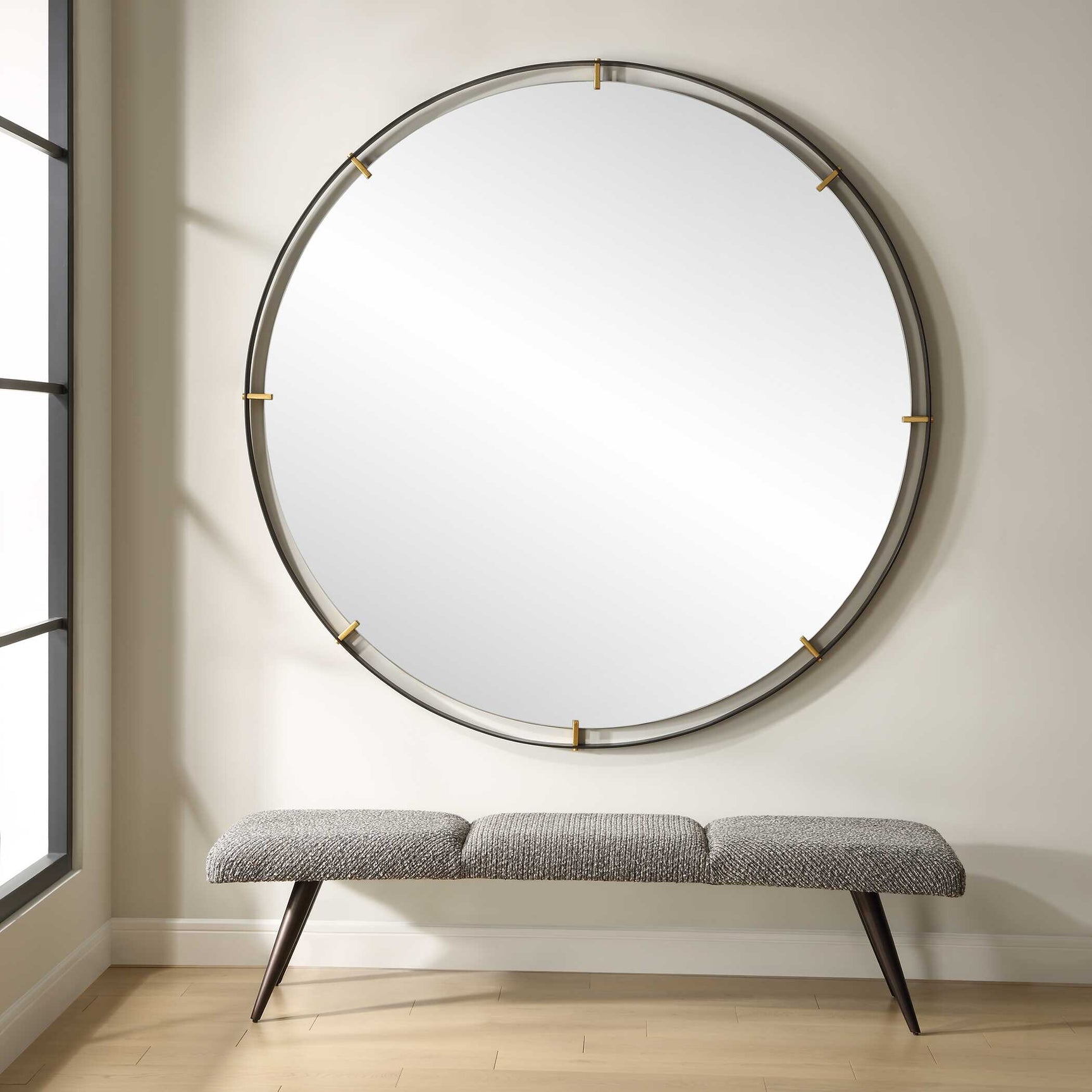 Grand Pendulum Black/Gold Round Mirror