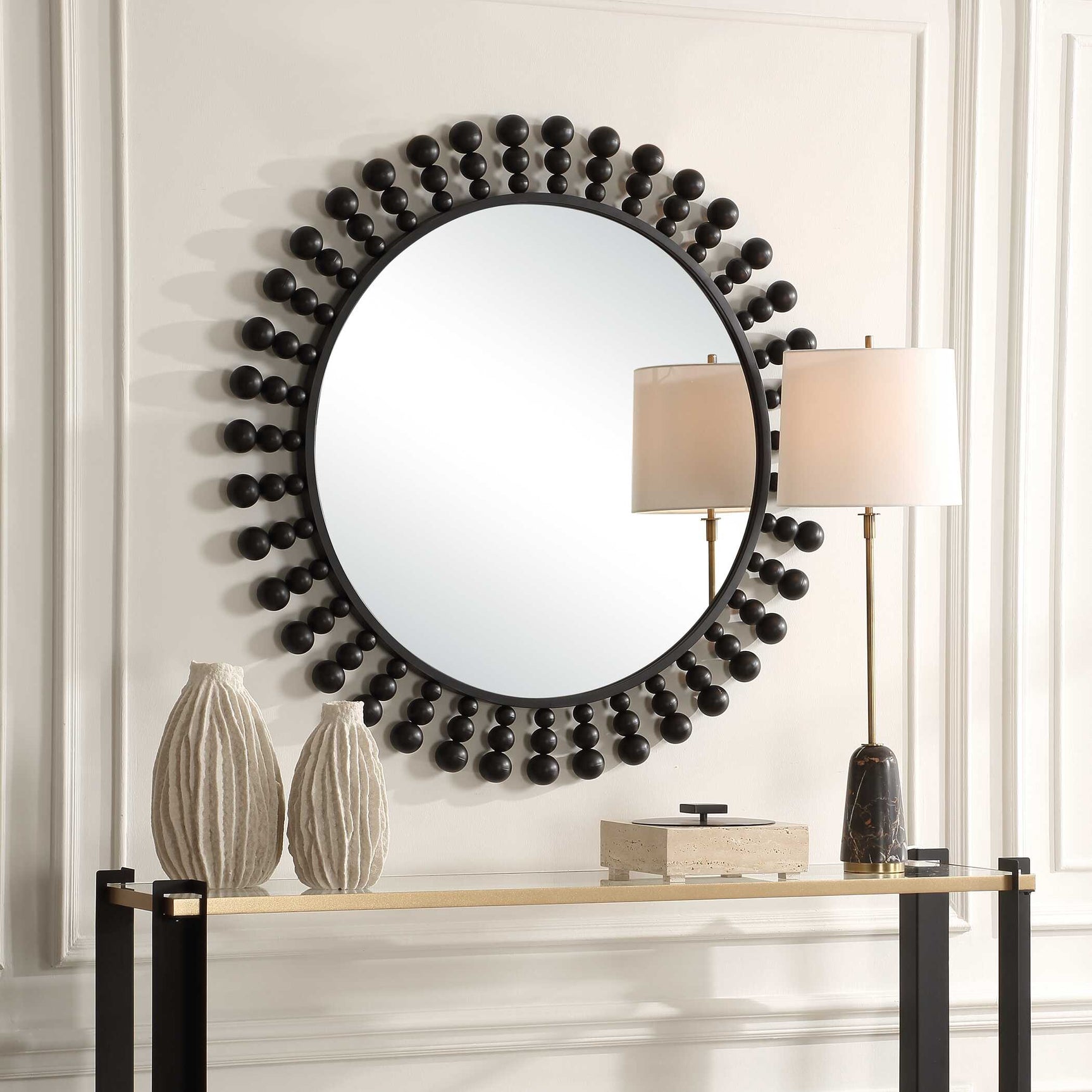 Aziel Black Round Mirror