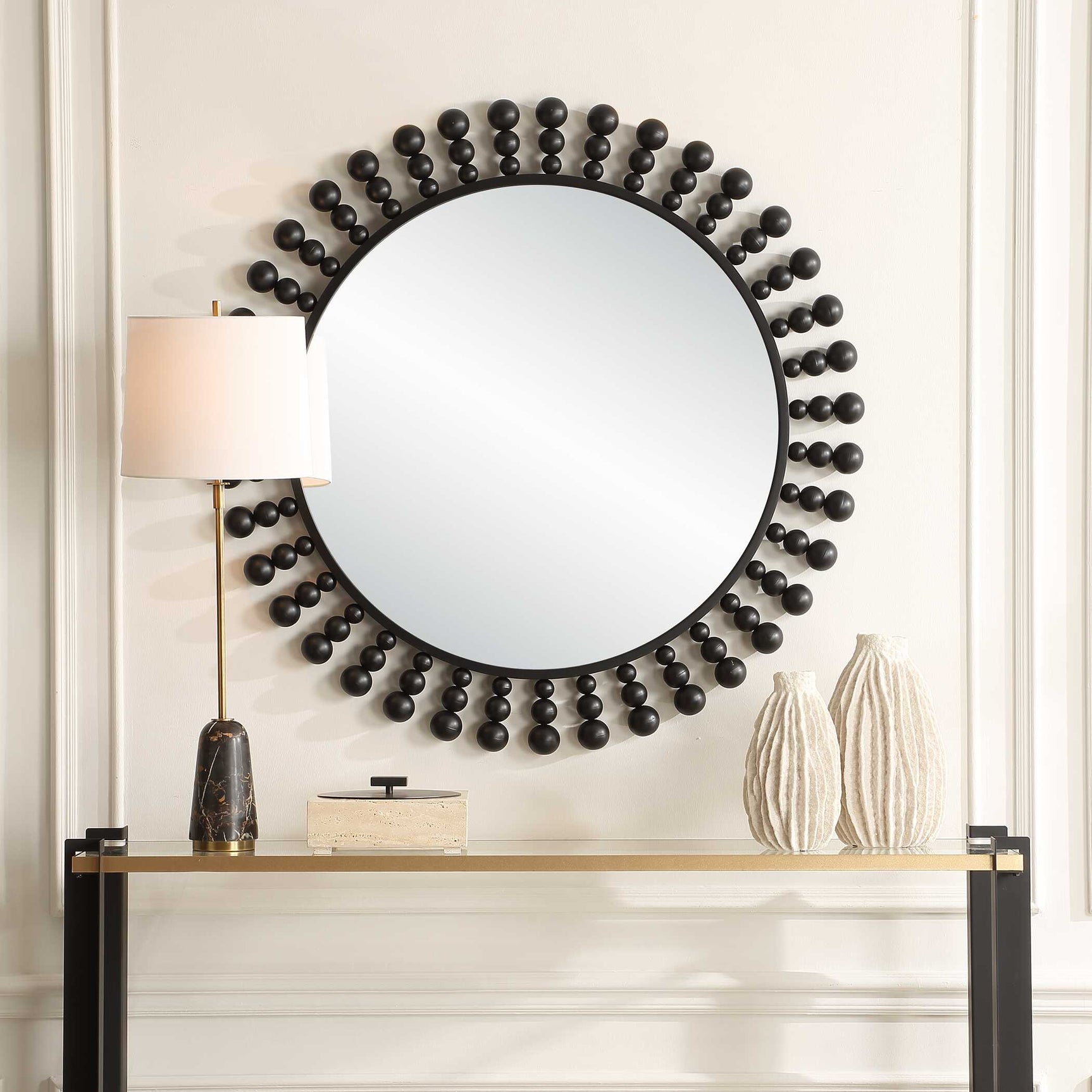 Aziel Black Round Mirror