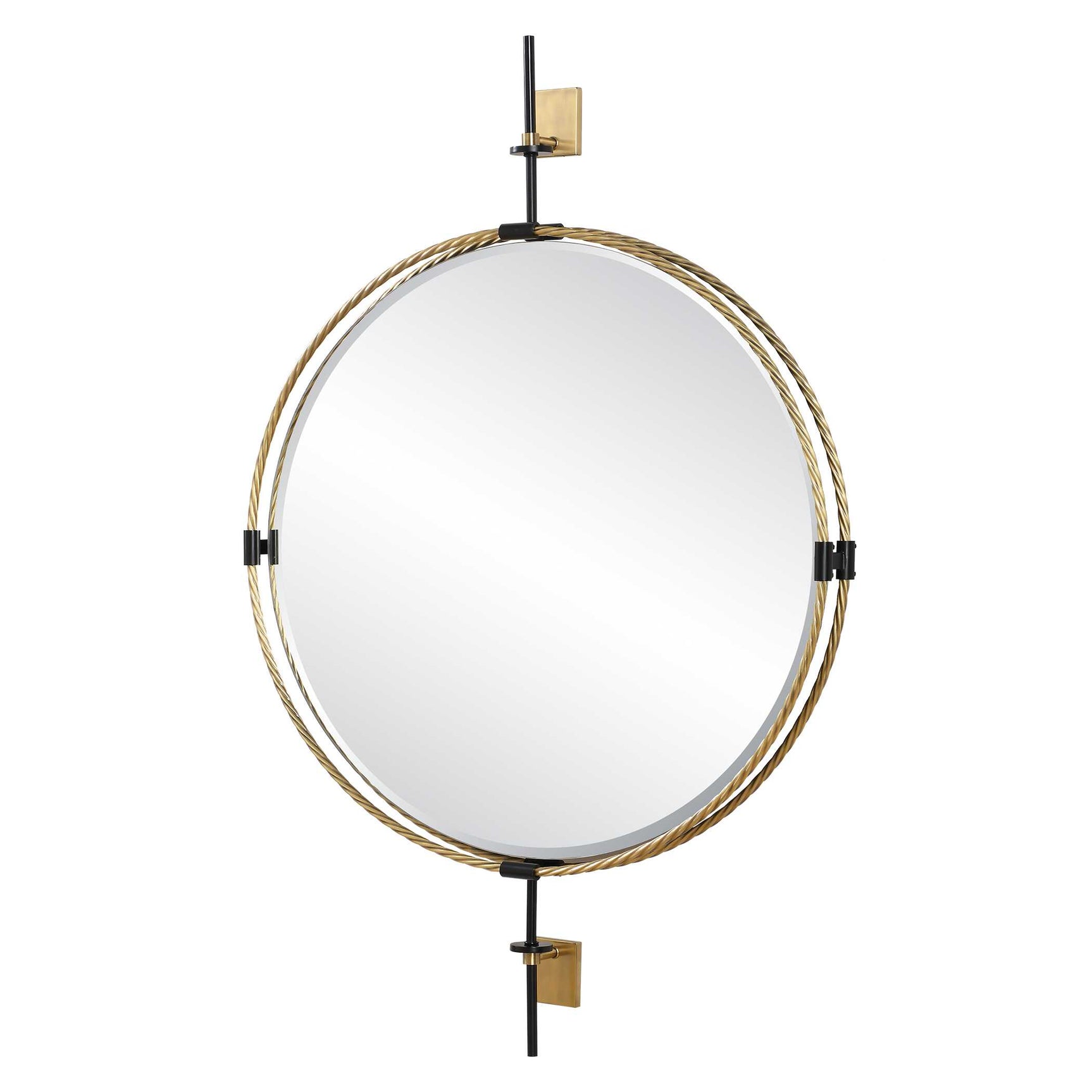 Guardrail Black/Brass Round Mirror