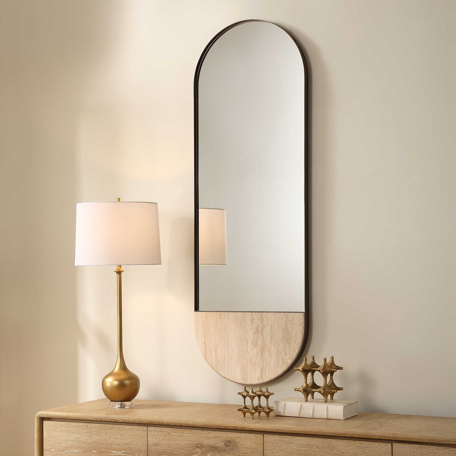 Russo Bronze/Brown/Gold Travertine Tall Oval Mirror