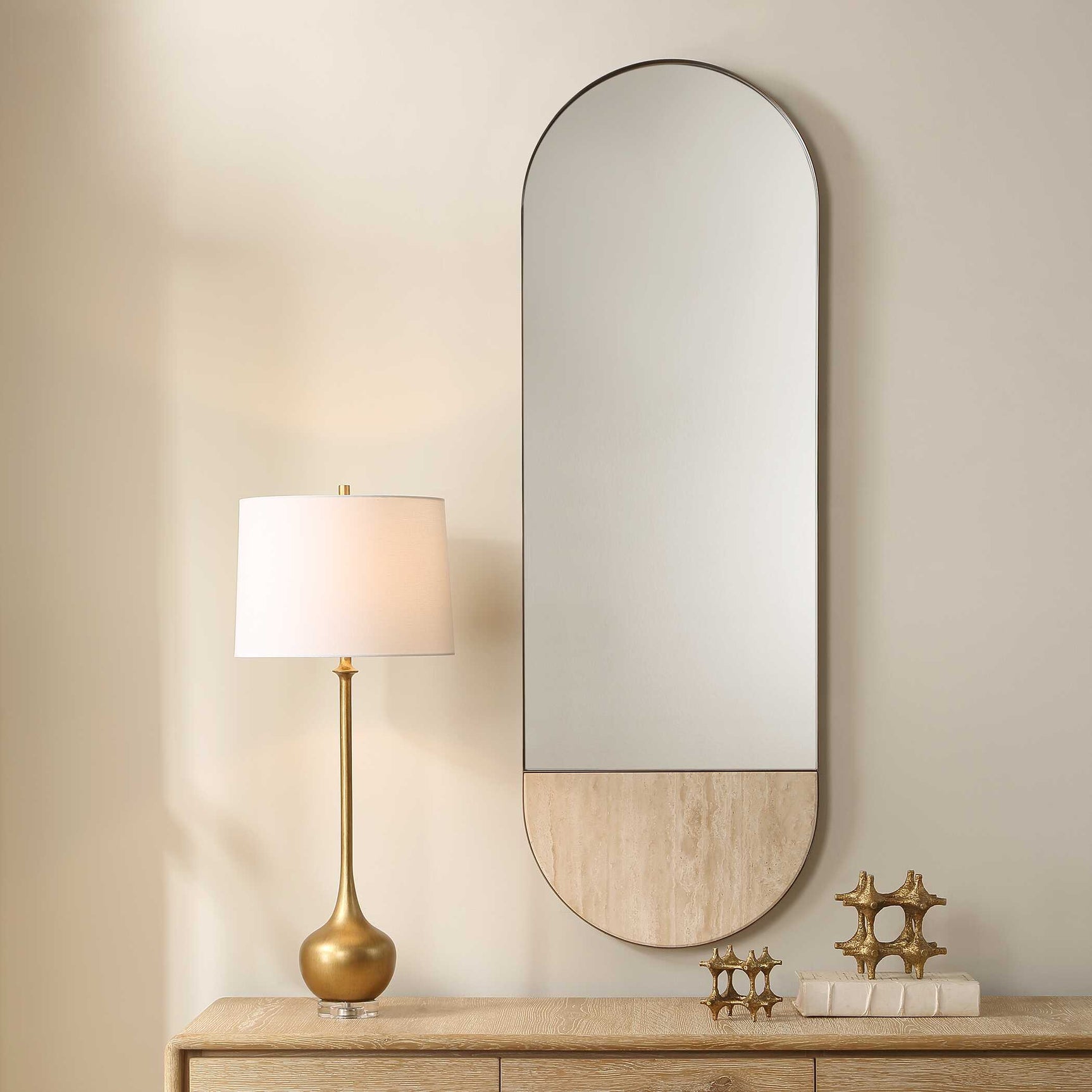 Russo Bronze/Brown/Gold Travertine Tall Oval Mirror