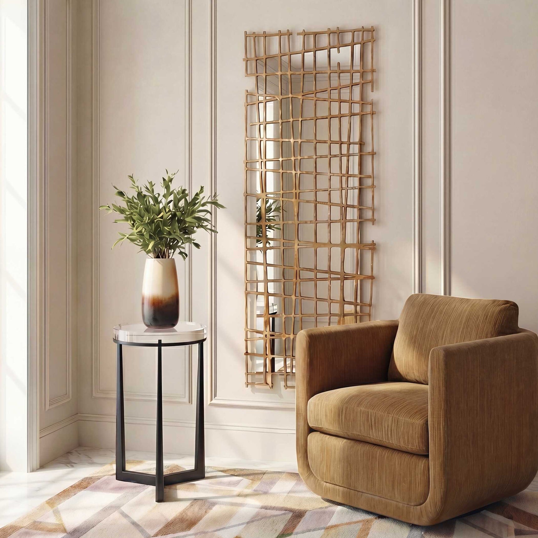 Golden Intersection Brass Mirrored Wall Decor