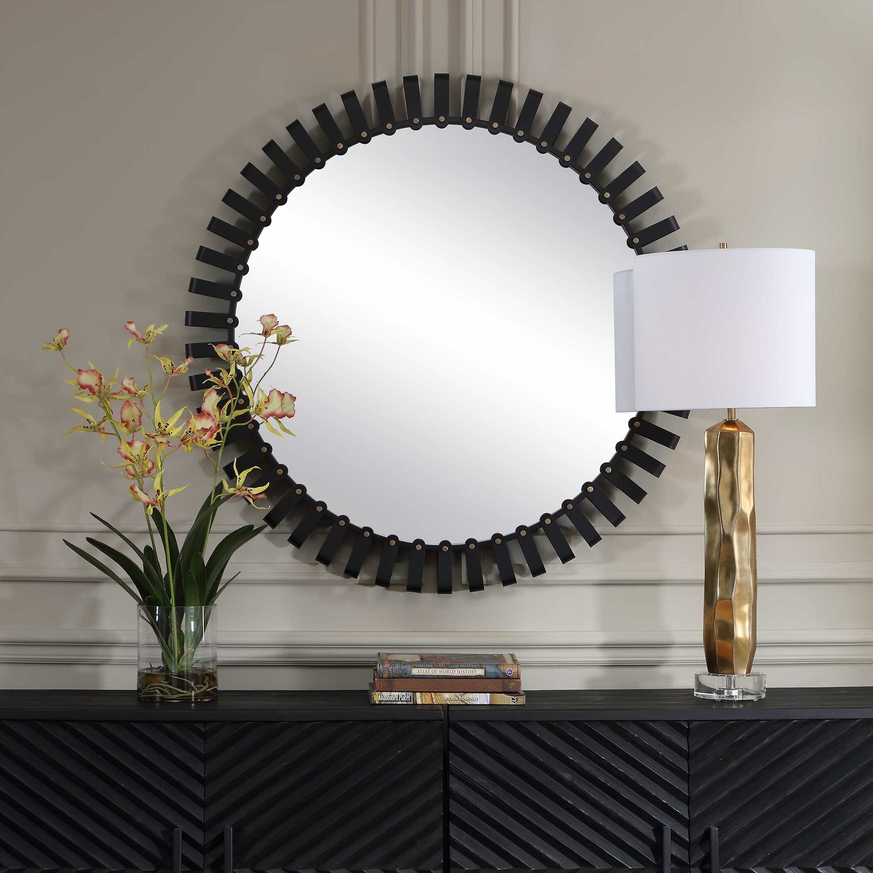 Jael Black Round Iron Bands Mirror