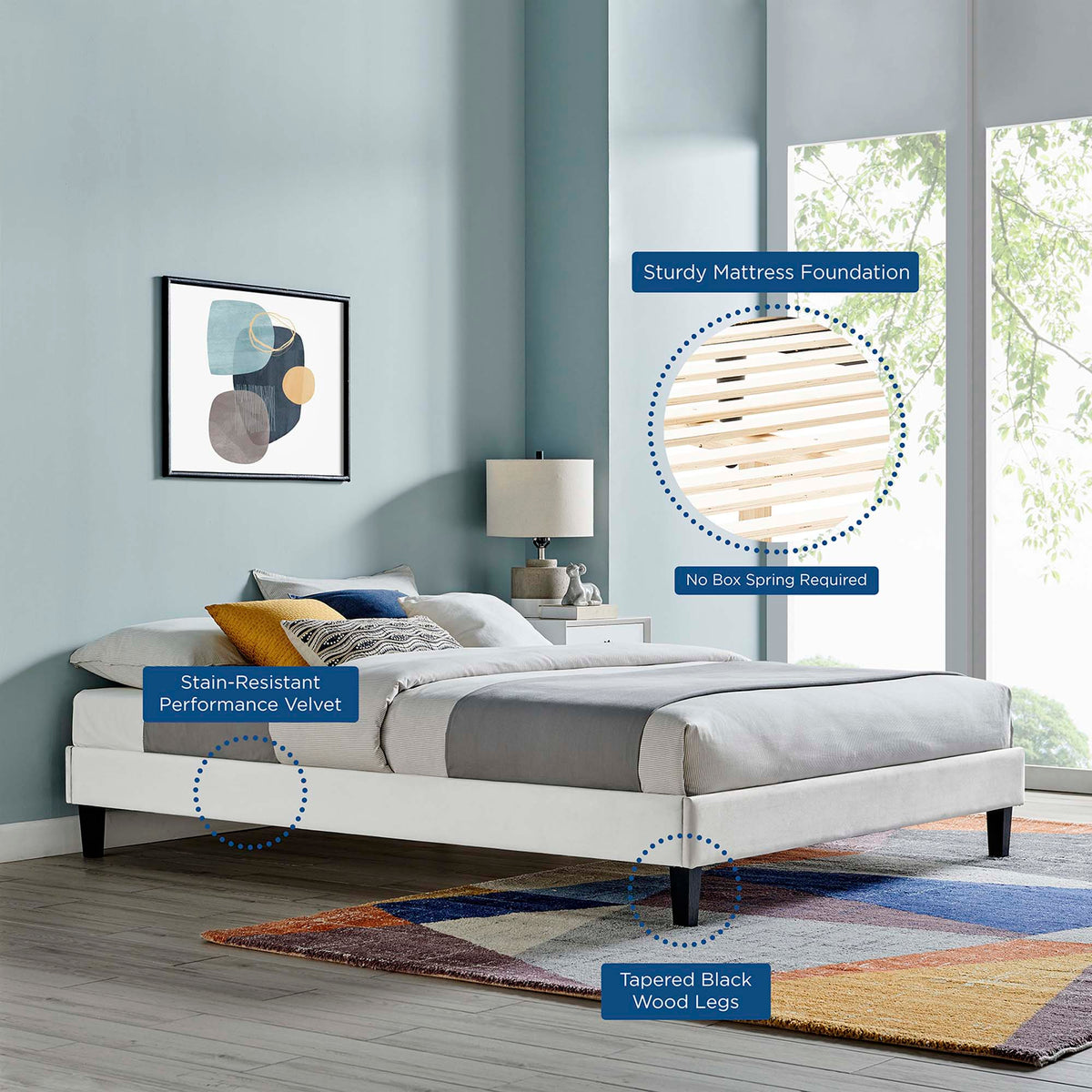 Reign Light Gray Performance Velvet Queen Platform Bed Frame