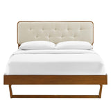 Bridgette Walnut/Beige Wood Full Platform Bed With Angular Frame