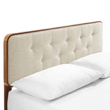Bridgette Walnut/Beige Wood Full Platform Bed With Angular Frame