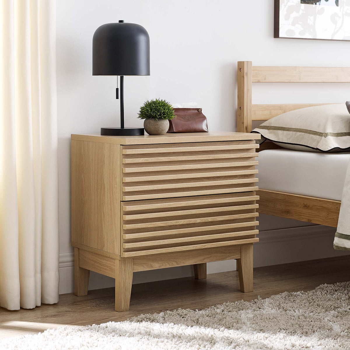Render Oak Two-Drawer Nightstand