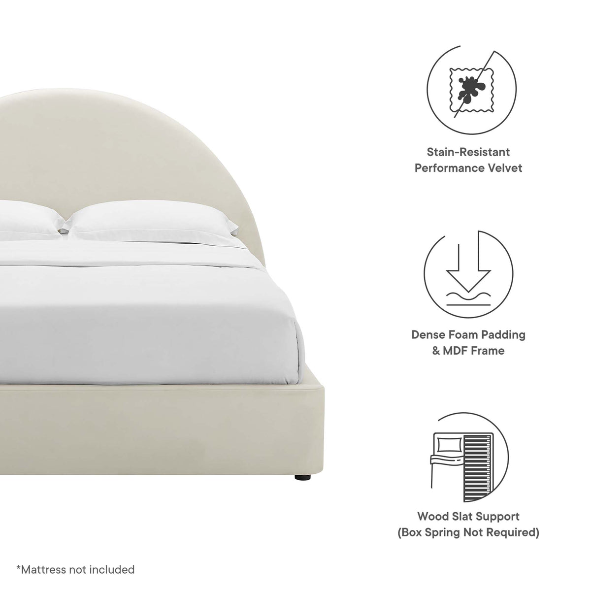 Resort Alabaster Performance Velvet Arched Round Full Platform Bed