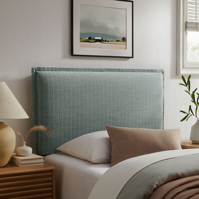 Camille Spa Blue Stripe Striped Linen Blend Twin Size Headboard - Ornate Home