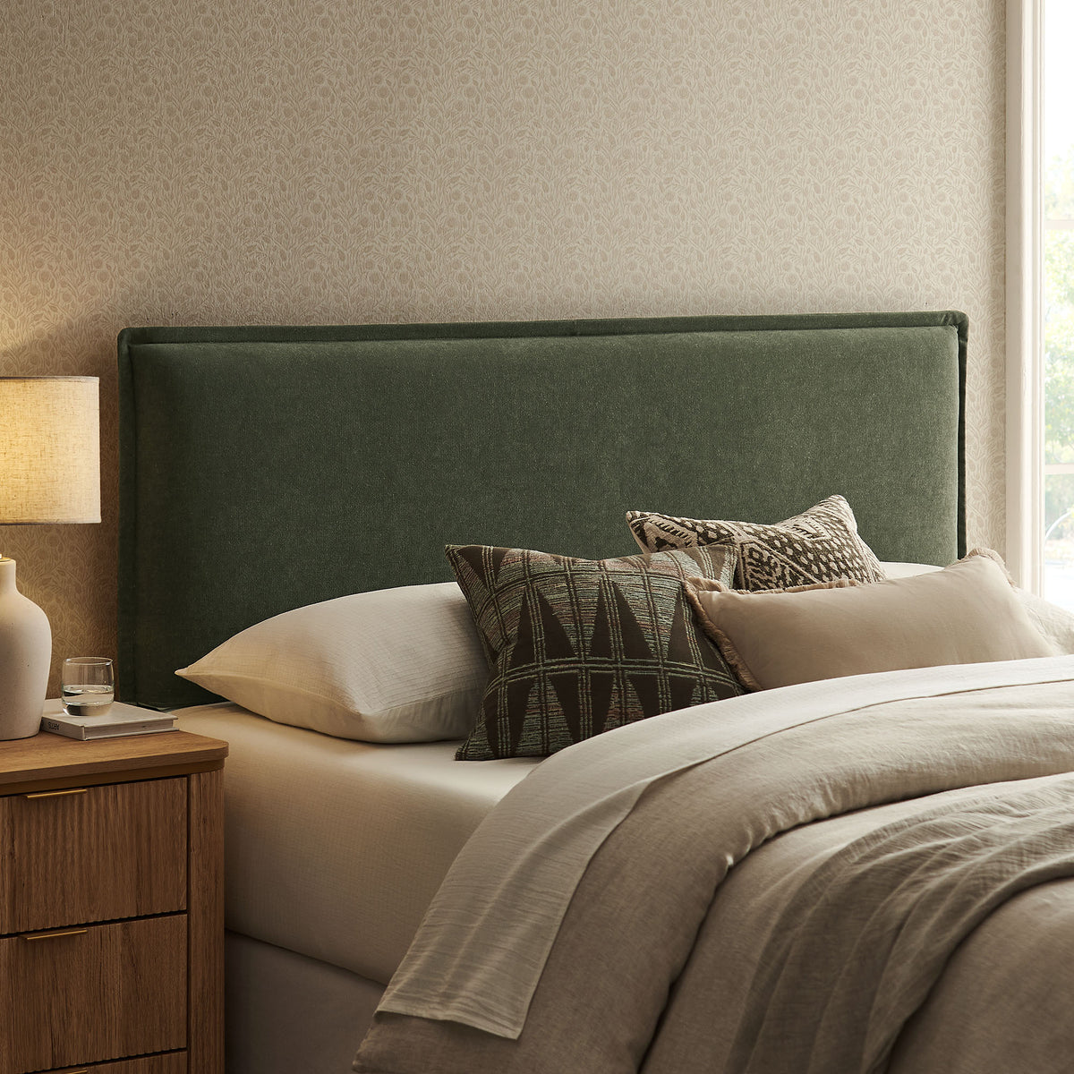 Camille Sage Upholstered Linen Blend Full Size Headboard - Ornate Home