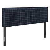 Camille Denim Windowpane Check Checkered Linen Blend Queen Size Headboard - Ornate Home