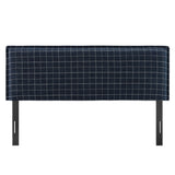 Camille Denim Windowpane Check Checkered Linen Blend Queen Size Headboard - Ornate Home