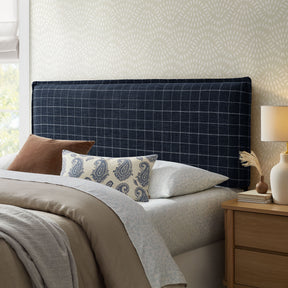 Camille Denim Windowpane Check Checkered Linen Blend Queen Size Headboard - Ornate Home