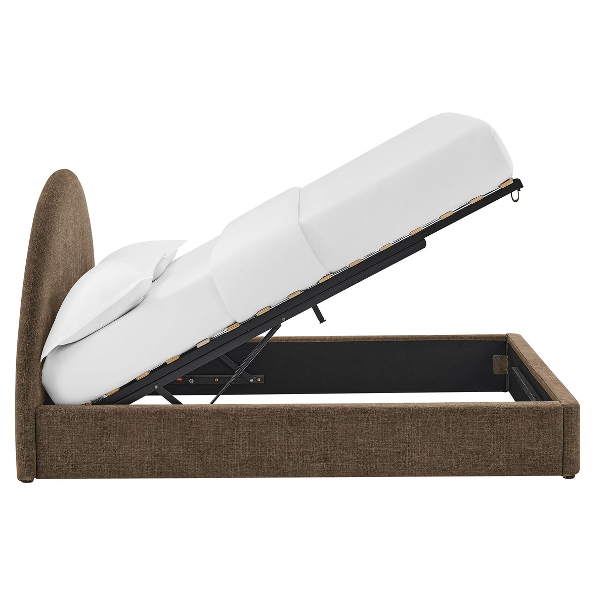 Resort Mocha King Arched Upholstered Fabric Storage Platform Bed Frame