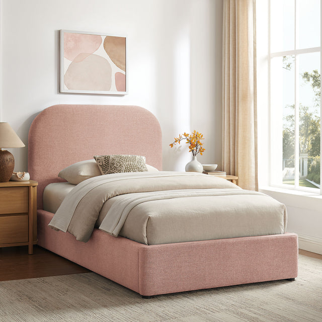 Keynote Blush Twin Fabric Upholstered Storage Platform Bed Frame - Ornate Home