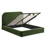 Keynote Moss Green Queen Performance Velvet Storage Platform Bed Frame