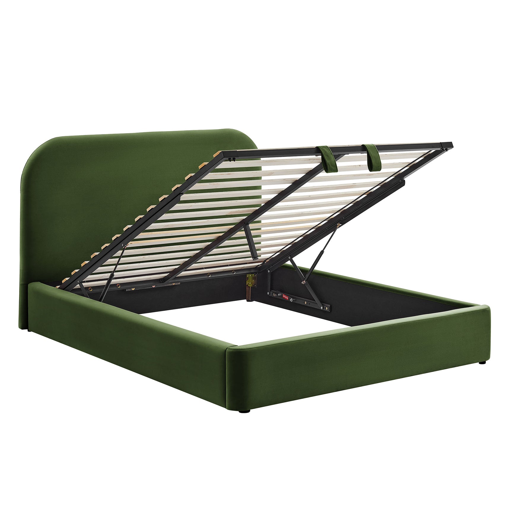 Keynote Moss Green Queen Performance Velvet Storage Platform Bed Frame