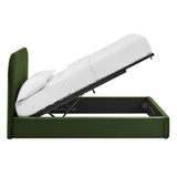 Keynote Moss Green Queen Performance Velvet Storage Platform Bed Frame