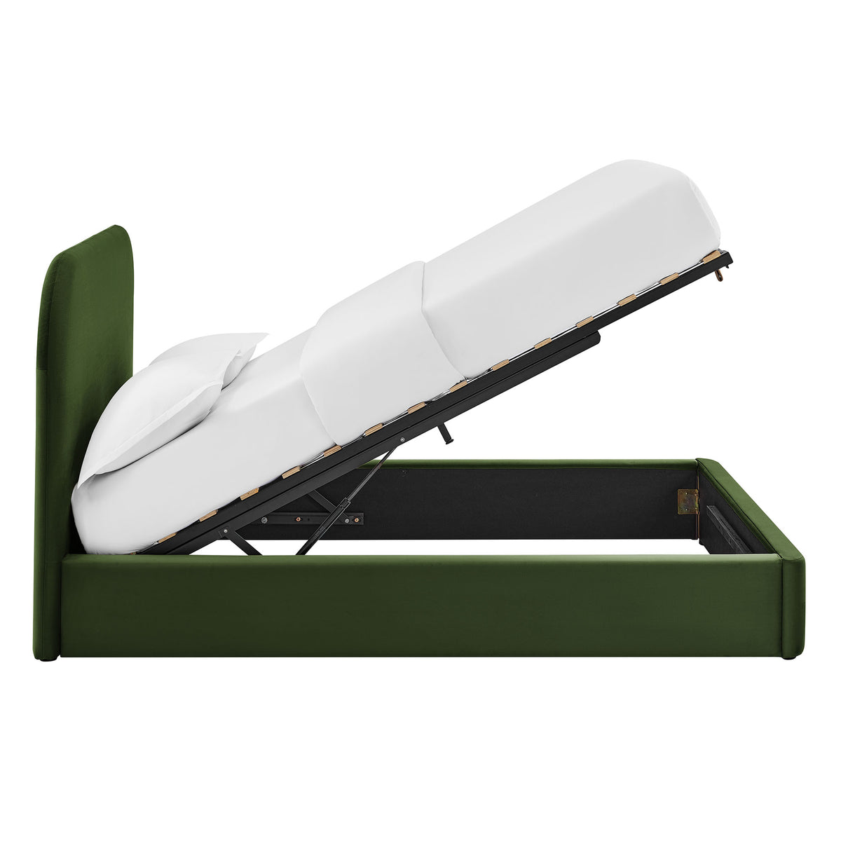 Keynote Moss Green Queen Performance Velvet Storage Platform Bed Frame