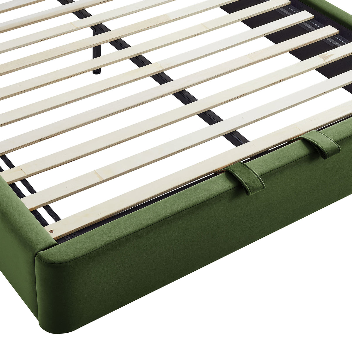 Keynote Moss Green Queen Performance Velvet Storage Platform Bed Frame