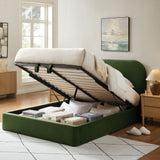 Keynote Moss Green Queen Performance Velvet Storage Platform Bed Frame