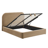 Keynote Taupe King Performance Velvet Storage Platform Bed Frame