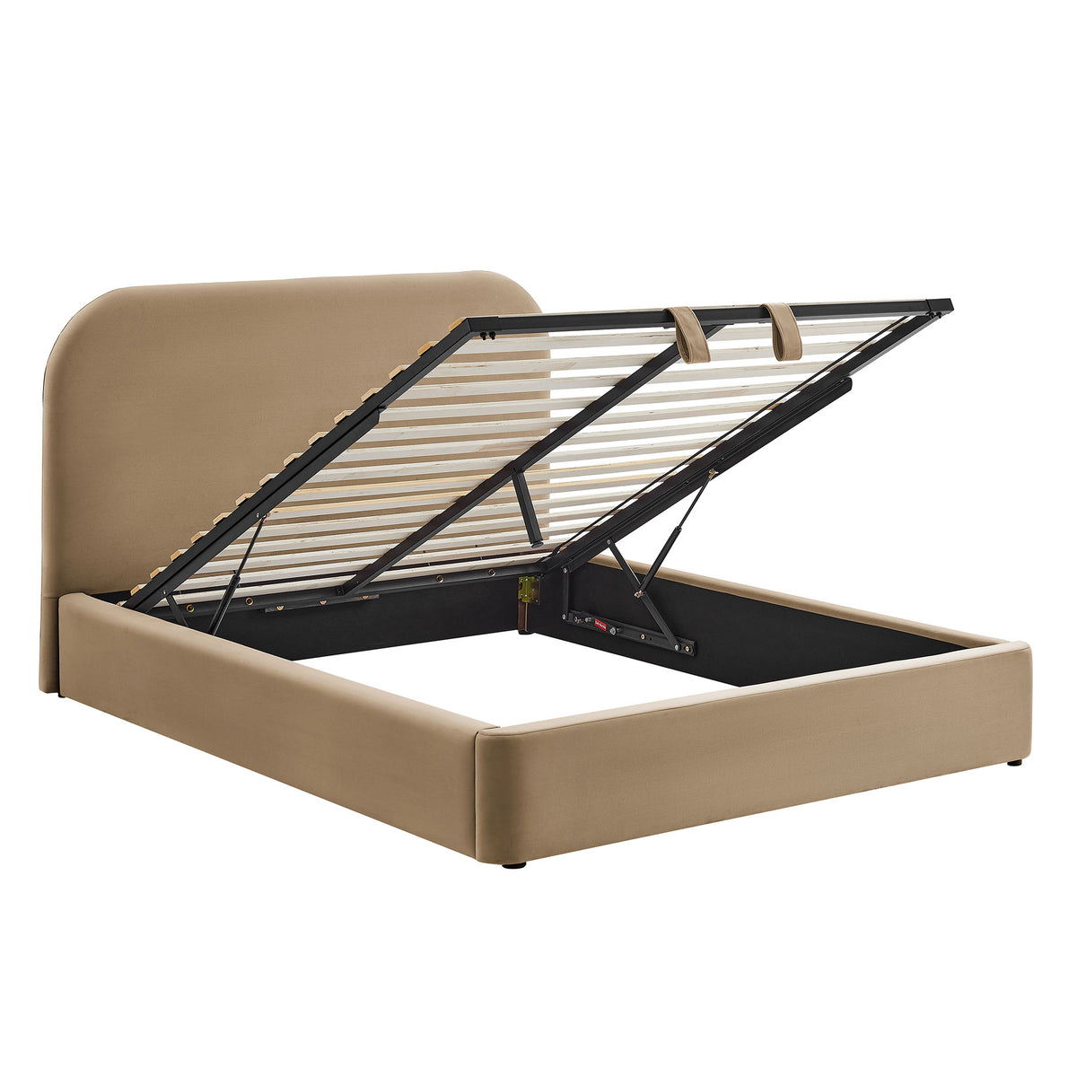 Keynote Taupe King Performance Velvet Storage Platform Bed Frame