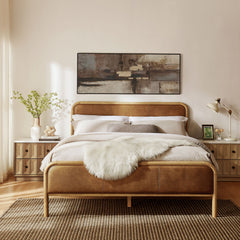 Wexford Light Oak Canyon Vegan Leather Platform Bed