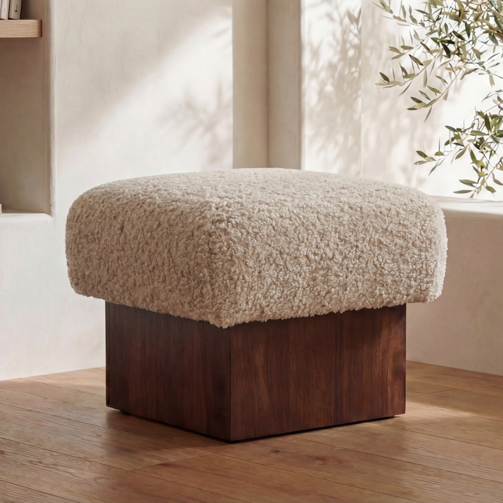Serge Cream Faux Shearling Ottoman
